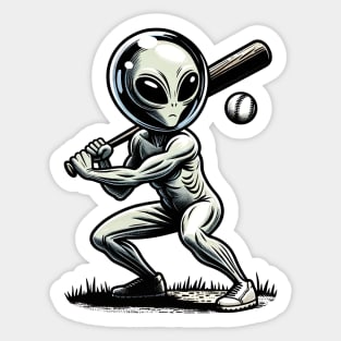 alien playing baseball Sticker